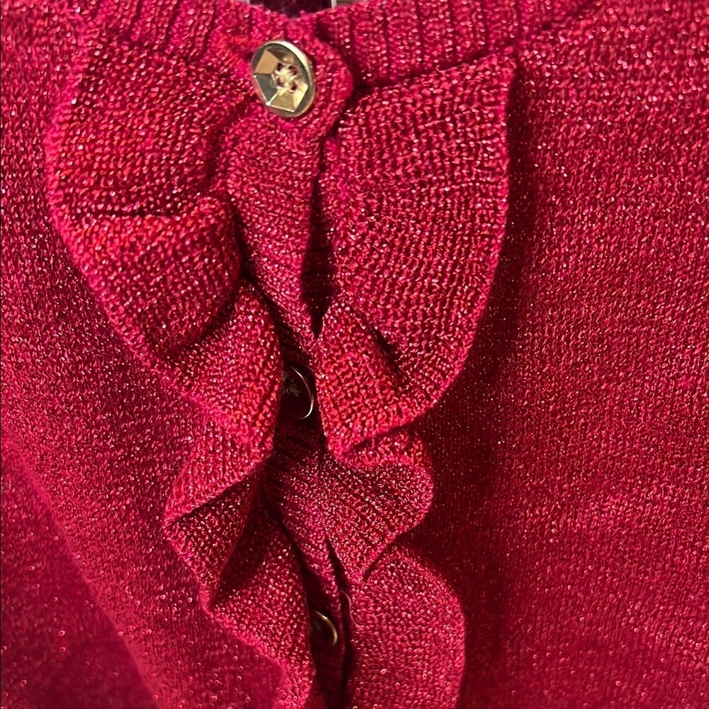 OshKosh B'gosh Red Ruffled button down cardigan with Shimmer - Picture 3 of 4